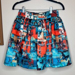 Alice + Olivia Box Pleated Mini Skirt Venetian Butterfly Multicolor Abstract - 2